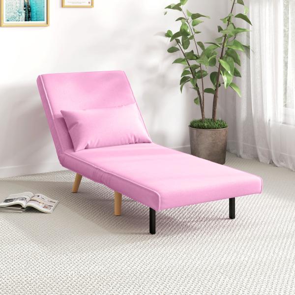 Sofá - Cama Individual Dobrável com Encosto Ajustável 5 Posições Cadeirão - Cama Estofado com Almofada 72x75x85 cm Rosa
