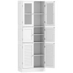 Armário de Casa de Banho Alto com Portas de Vidro Portas de Ripas e Prateleiras Ajustáveis 60x30x170 cm Branco