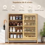 Sapateira de Bambu com 2 Portas de Correr de Ripas Sapateira de Entrada com Prateleiras Ajustáveis para 16 Pares de Sapatos 80x35x80 cm Madeira
