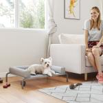 Cama Elevada para Cães com Latertais Amovíveis Cama Elevada para Cães Pequenos Portátil com Malha Respirável 90x65x30 cm Cinza