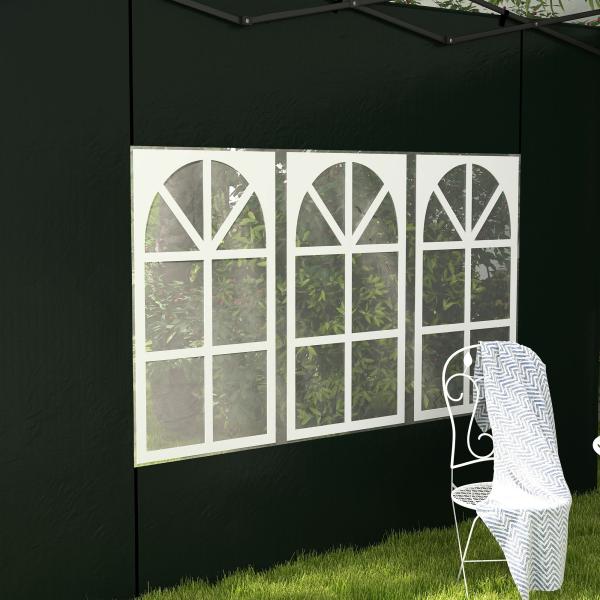 Conjunto de 2 Paredes Laterais para Tendas de 3x3m e 3x6m Paredes Laterais com Janelas Transparentes 293x193cm Verde Escuro