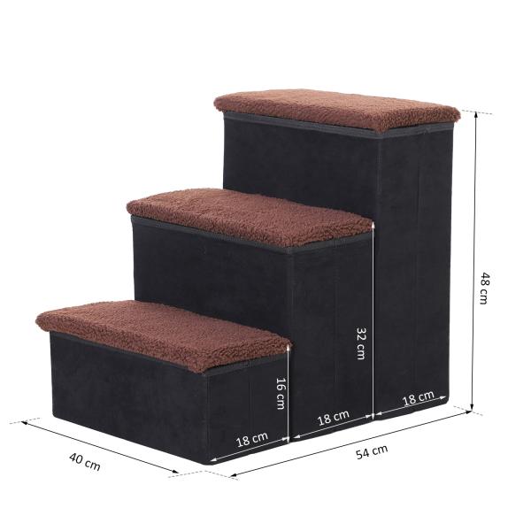 Escada para Animais de Estimação de 3 Degraus Dobrável com Tampa e Espaço de Armazenamento Escada para Cães Gatos Pequenos para Cama Sofá 40x54x48cm Preto