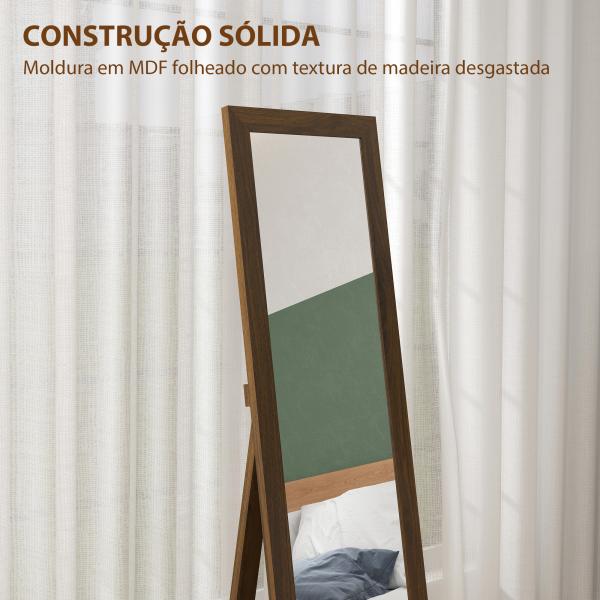 Espelho de Pé 37x155 cm Espelho de Corpo Inteiro Espelho de Parede Retangular com Estrutura de Madeira Cor Nogueira