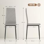 Conjunto de 4 Cadeiras de Sala de Jantar Estofadas em Couro Sintético com Encosto Alto e Pés de Aço 41x50x97 cm Cinza