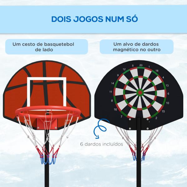 Tabela de Basquetebol com Altura Ajustável 129 - 179 cm Aro de Basquetebol com Alvo Magnético e Dardos Ø38x129 - 179 cm Preto