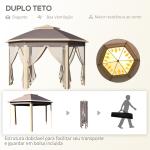Tenda Dobrável 4,05x3,4x2,85 m Tenda de Jardim Hexagonal com 6 Mosquiteiras Amovíveis e Altura Ajustável Bege