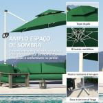 Chapéu de Sol Excêntrico Ø292 cm com Manivela Rotativo 360° Inclinação Ajustável Duplo Teto e Base Cruzada Verde Escuro