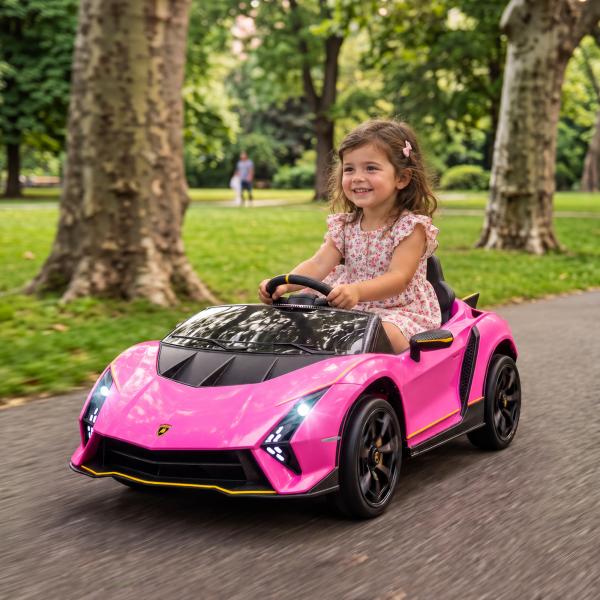 Carro Elétrico para Crianças Lamborghini 12V Controlo Remoto Faróis Buzina Arranque Lento e Música MP3 114,5x64x45,5 cm Rosa