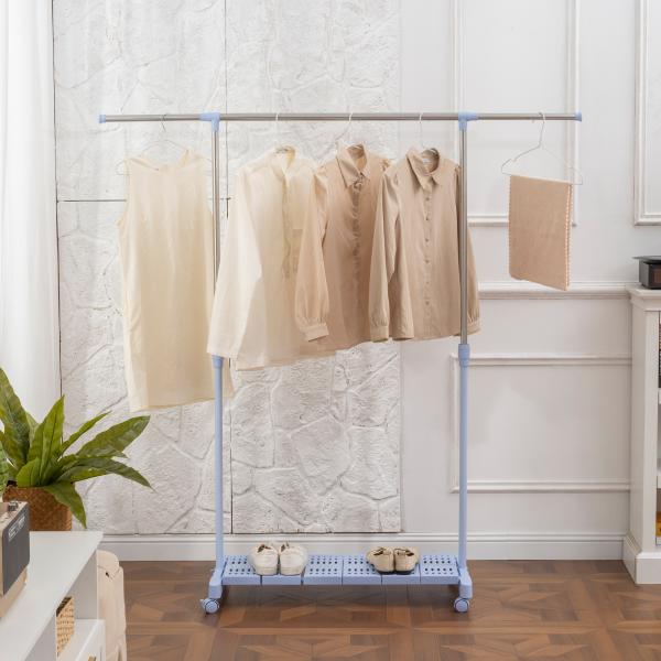 Charriot com Rodas com Barra de Aço Inoxidável e Prateleira para Sapatos Altura Ajustável 94 - 159x42x93 - 168 cm Azul