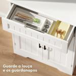 Armário Despenseiro de Cozinha 172 cm com Bancada Aberta, 4 Portas, Gaveta e 2 Prateleiras Ajustáveis, Branco