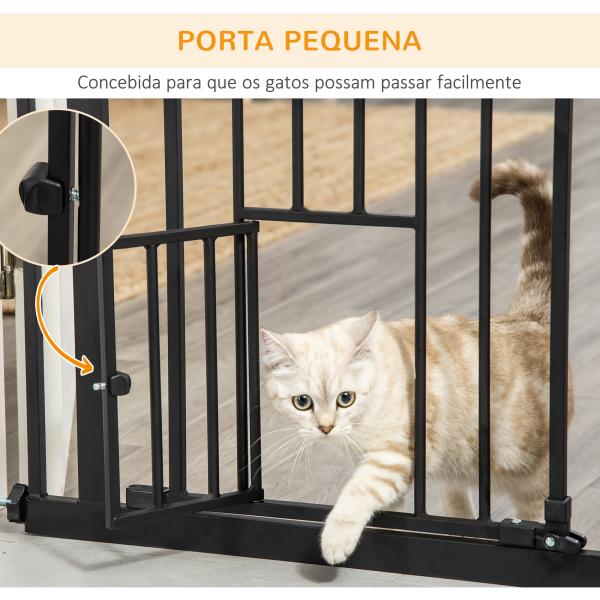 Barreira de Segurança para Cães com Porta Pequena Fechamento Automático e Sistema Duplo de Bloqueio 74 - 101x104,1 cm Preto