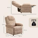 Poltrona Relax Reclinável com Apoio para os Pés Retrátil Encosto Alto Bolso Lateral Acolchoado Grosso 88x91x108 cm Bege