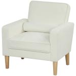 Poltrona Sala de Estar Estofada em Veludo Poltrona de Leitura com Assento com Botões e Pés de Madeira 76x79x82 cm Creme
