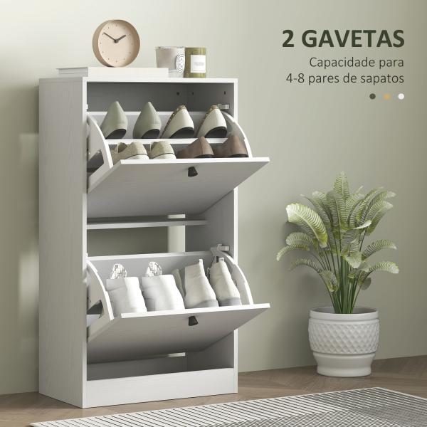 Sapateira Estreita Móvel Sapateira com 2 Gavetas Abatíveis e Prateleiras Ajustáveis para 8 Pares de Sapatos 47x26x85 cm Branco