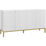 Aparador para Sala com 4 Portas, Prateleiras Ajustáveis e Pés Dourados 140x40x75 cm para Entrada ou Quarto, Branco