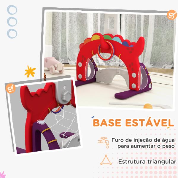 Tabela de Basquetebol 5 em 1 com Altura Ajustável Futebol Golf Aros Jogo de Lançamento 46x51x134 - 152 cm Vermelho
