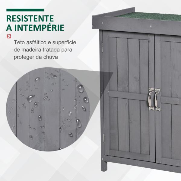 Armário de Jardim de Madeira 74x43x88 cm para Armazenamento de Ferramentas e Lenhas com Teto Asfaltico Cinza