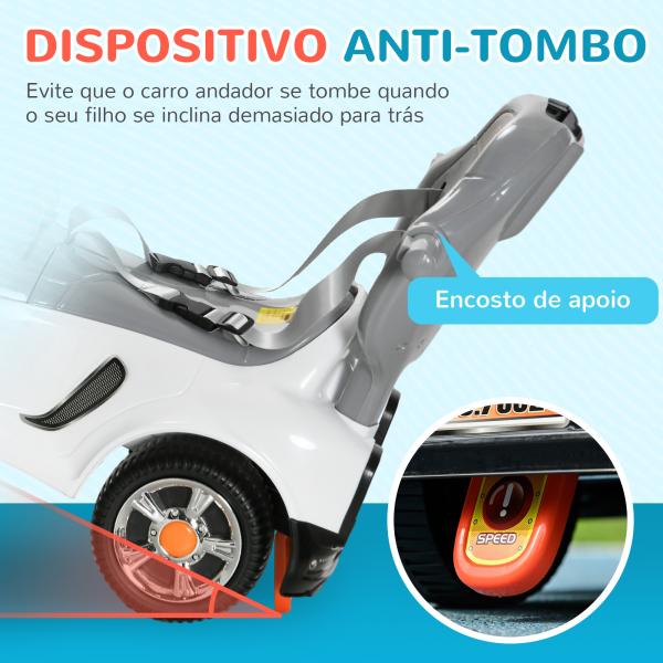 Carro Andador para Crianças 12 - 36 Meses com Espaço de Armazenamento Design de Robot com Olhos Luminosos Música Buzina 89x44,5x84 cm Branco