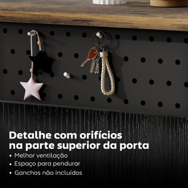 Aparador de 2 Portas com Orifícios 2 Compartimentos e Gaveta Prateleiras Ajustáveis 100x40x80 cm Preto e Castanho Rústico