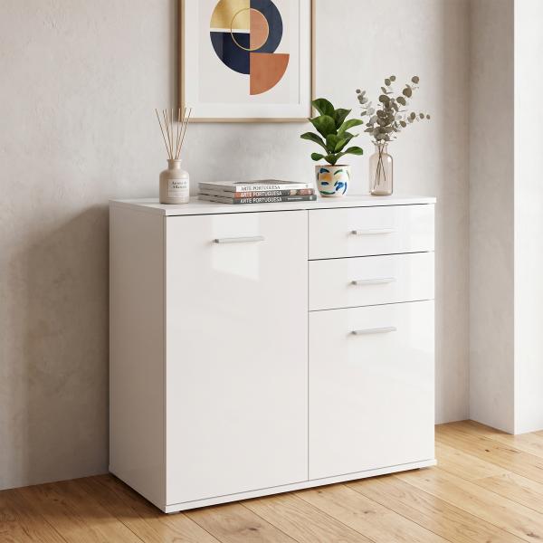 Armário Aparador Multiuso com Portas e Gavetas Amplo Espaço de Armazenamento para Sala de Estar 71x35x76cm Branco