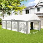Tenda para Festa 4x8 m Tenda de Jardim com Paredes Removíveis Portas e Janelas Anti - UV para Casamento e Eventos Cinzento