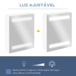 Armário Casa de Banho com Espelho e Luz LED 2 Prateleiras de Armazenamento e Interruptor Tátil 50x15x60cm Branco