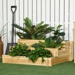 Caixa de Plantio de Madeira de 3 Níveis com Malha Geotextil para Cultivos de Plantas Flores Exterior 93x93x35 cm Madeira