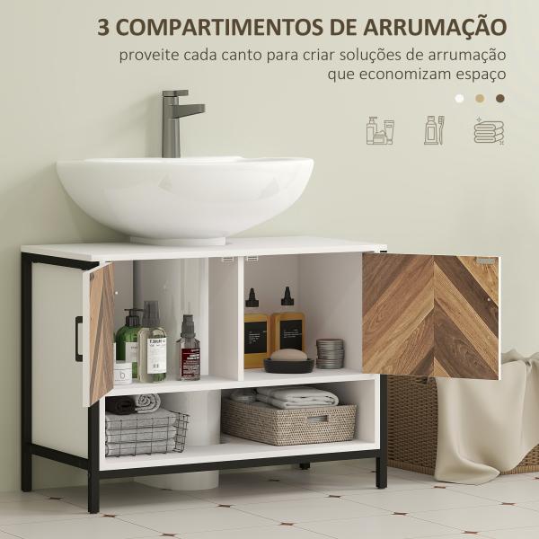 Móvel para Lavatório Pousar Móvel Casa de Banho com 2 Portas e Compartimento Aberto para Lavatório com ou sem Pedestral 80x40x60 cm Branco e Madeira