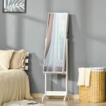 Espelho Joalheiro de Pé com Ângulos Ajustáveis Fechadura Magnética Organizador de Joias com Prateleiras 46x36,5x151,5cm Branco