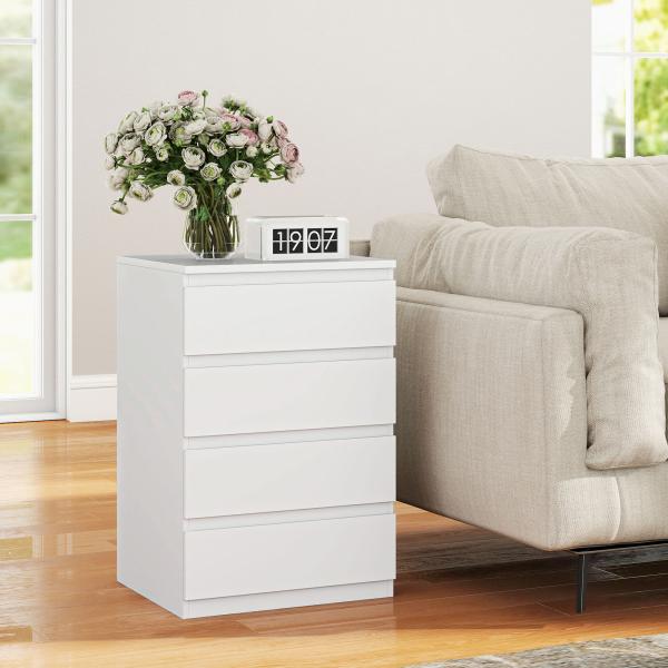 Cómoda com 4 Gavetas com Fecho Suave para Quarto Escritório Estilo Moderno 45x40x68 cm Branco