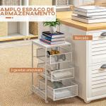 Carrinho Auxiliar com Rodas Carrinho de Armazenamento com 3 Gavetas de Armazenamento 34x29,5x57,5 cm Branco