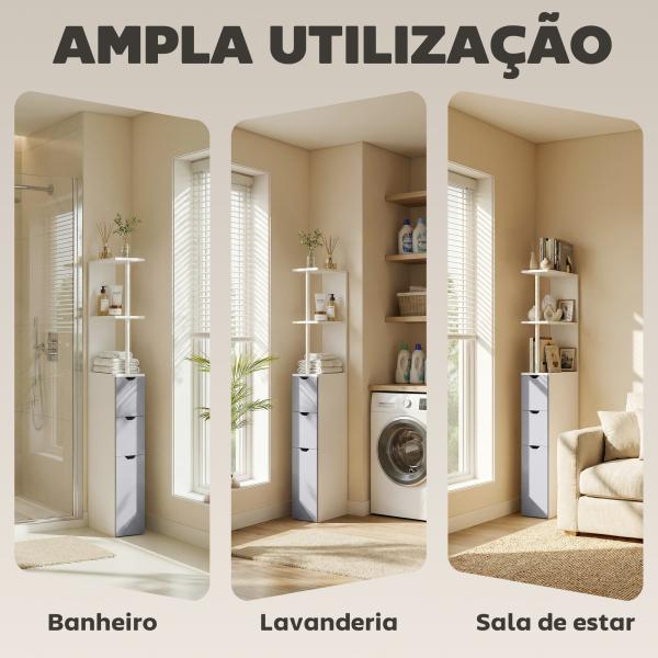 Armário Alto para Casa de Banho com 2 Prateleiras 1 Porta e 2 Gavetas 15x33x136 cm Branco