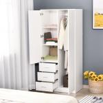 Armário Roupeiro de 2 Portas com Espelho 3 Gavetas Prateleiras Ajustáveis e Barra para Pendurar Incluida Roupeiro para Dormitório 80x50x180cm Branco
