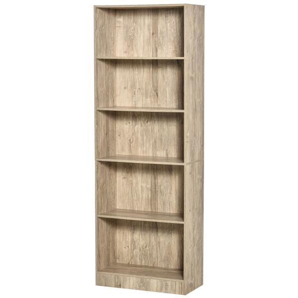 Estante para Livros de 5 Níveis com Prateleira Ajustável e Desenho Anti - Tombo Estante de Armazenamento 63x29,5x176 cm Madeira