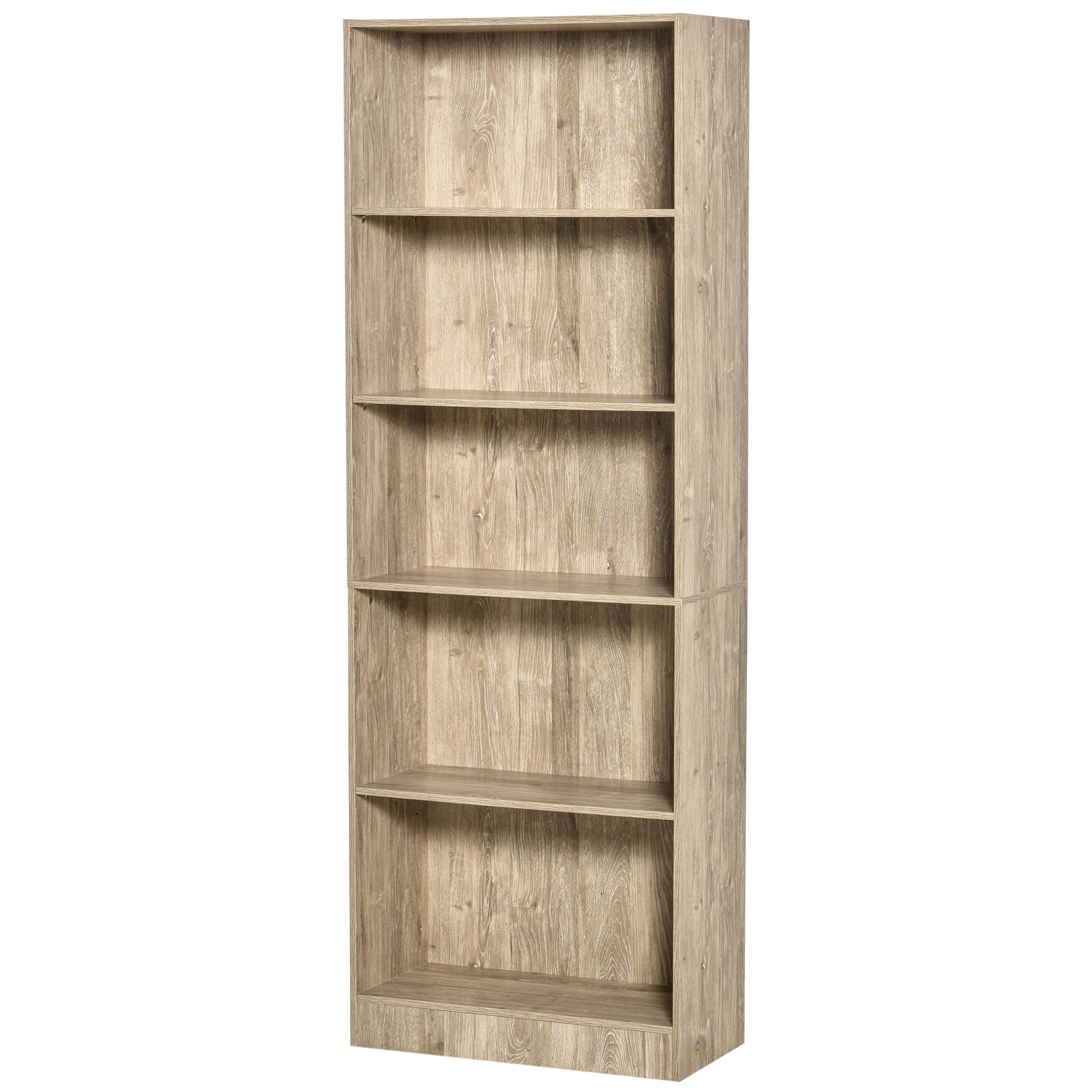 Estante para Livros de 5 Níveis com Prateleira Ajustável e Desenho Anti - Tombo Estante de Armazenamento 63x29,5x176 cm Madeira
