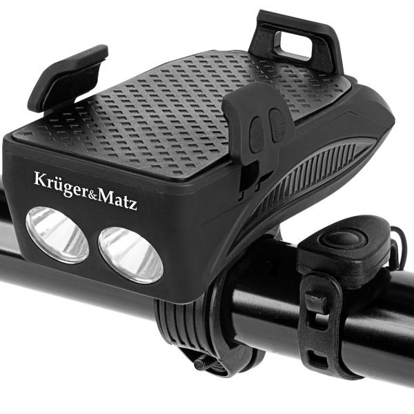 Lanterna de Bicicleta 3 - EM - 1 c/ Suporte + PowerBank p/ Smartphone - Kruger&Matz MT50