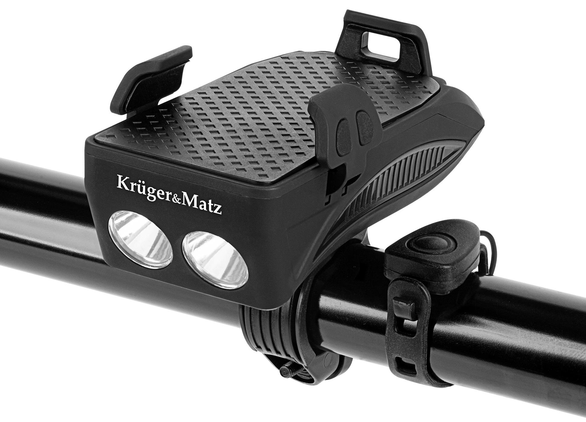 Lanterna de Bicicleta 3 - EM - 1 c/ Suporte + PowerBank p/ Smartphone - Kruger&Matz MT50
