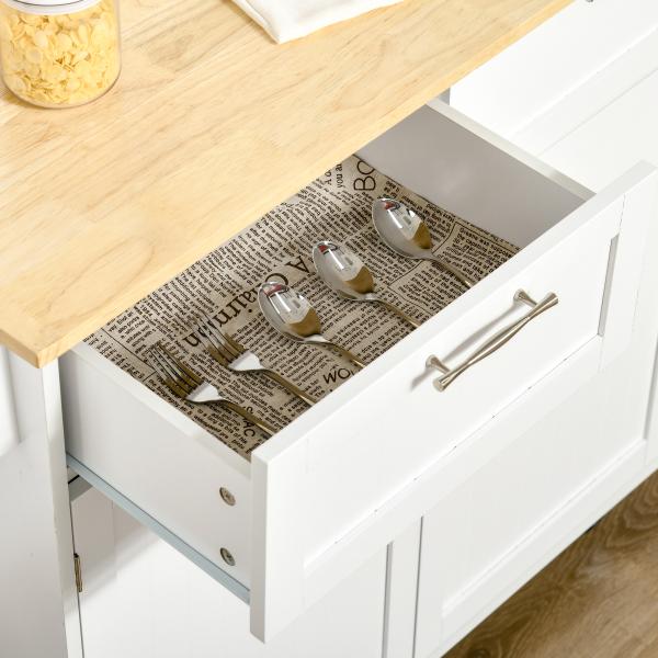 Carrinho de Cozinha com Rodas Móvel Auxiliar de Cozinha com 2 Gavetas 2 Portas Prateleira Ajustável 104x46x91 cm Branco