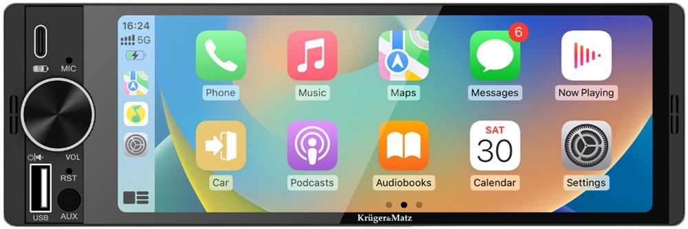 Auto Rádio 6.36 1 DIN 4x 60W Ecrã Táctil (CarPlay/Android Auto/MirrorLink/Bluetooth) - Kruger&Matz