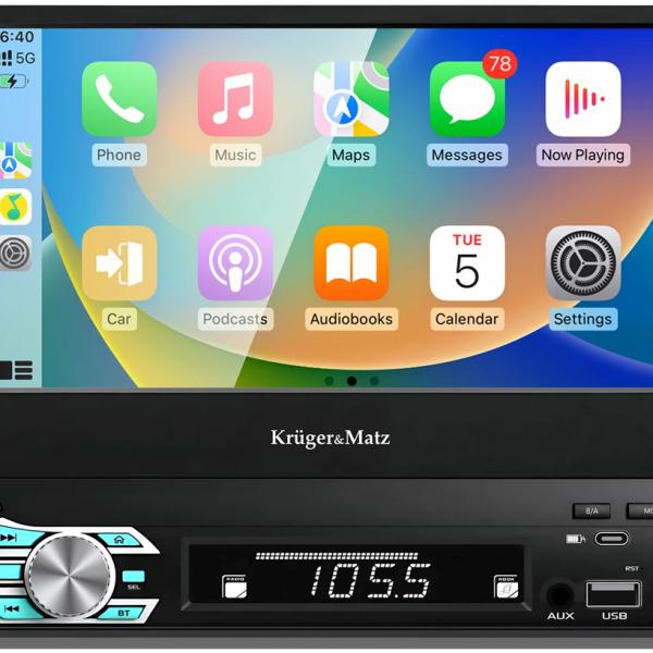 Auto Rádio 7 1DIN 4x 60W CarPlay/Android Auto/Bluetooth - Kruger&Matz