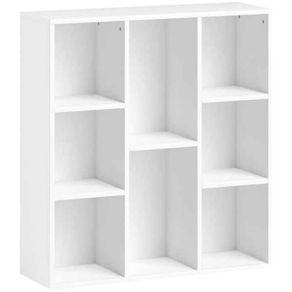 Estante de 3 Níveis Estante para Livros com 8 Compartimentos Desenho Vertical ou Horizontal 74,3x24x80 cm Branco
