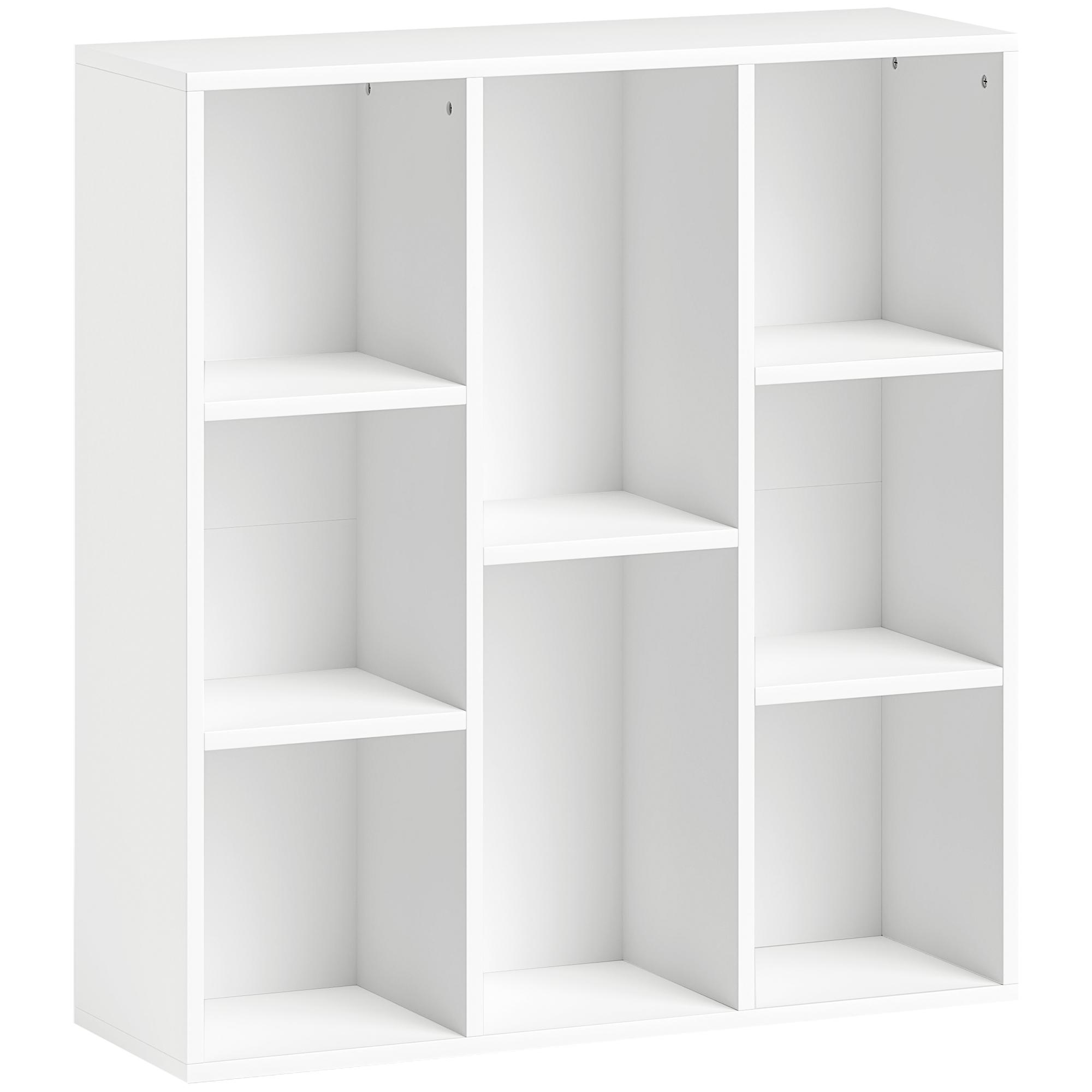 Estante de 3 Níveis Estante para Livros com 8 Compartimentos Desenho Vertical ou Horizontal 74,3x24x80 cm Branco