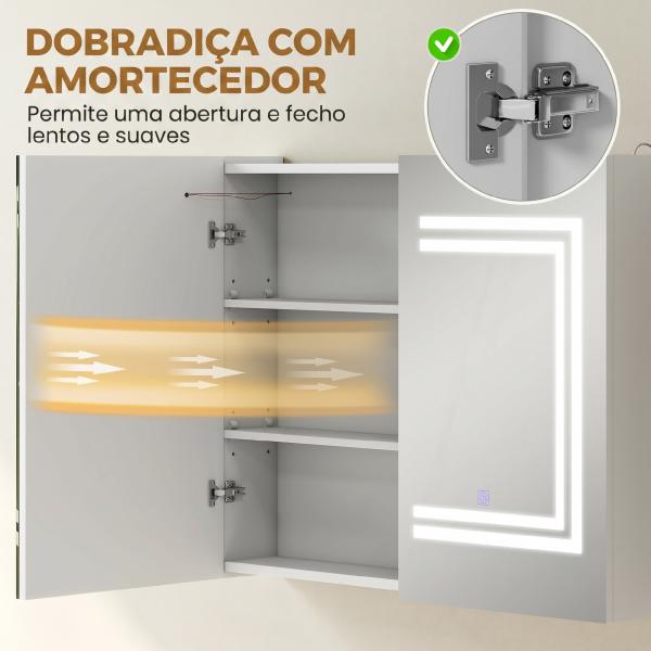 Armário Casa de Banho com Espelho e Luz LED Interruptor Tátil e Cor da Luz Ajustável 80x15x65 cm Branco Brilhante