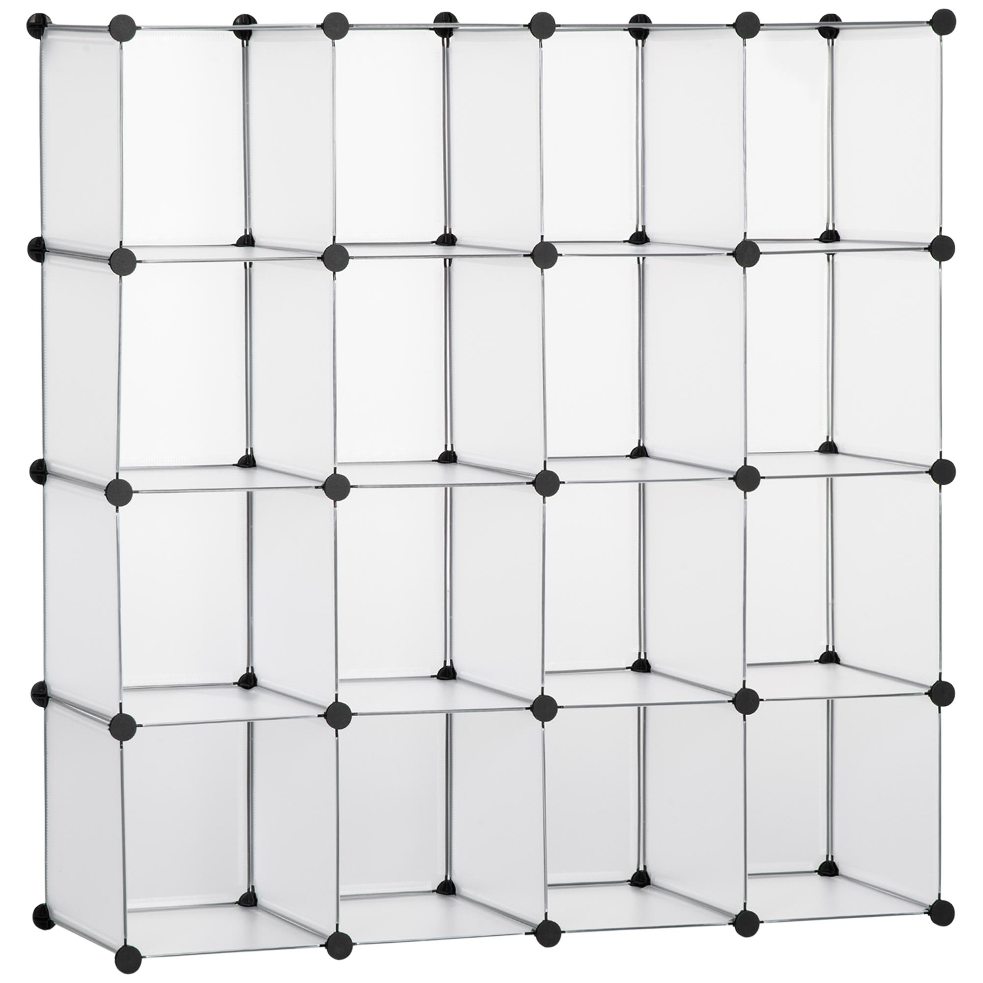 Armário Modular de Plástico Organizador de Sapatos com 16 Cubos de 30x30x30cm para Entrada Corredor 125x32x125 cm Transparente