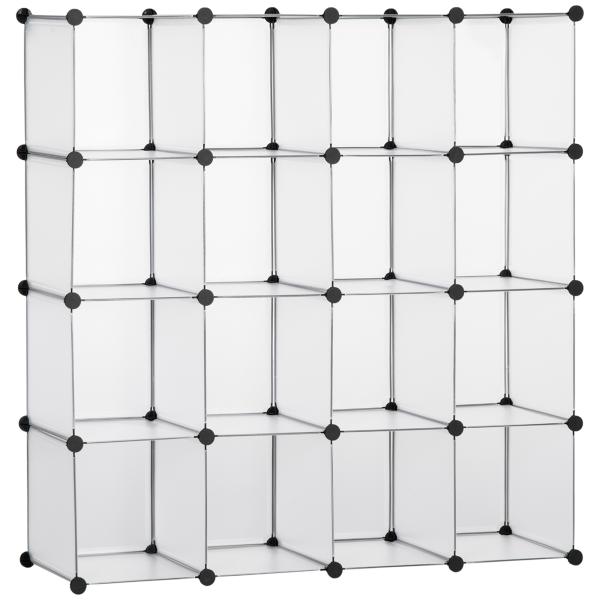 Armário Modular de Plástico Organizador de Sapatos com 16 Cubos de 30x30x30cm para Entrada Corredor 125x32x125 cm Transparente