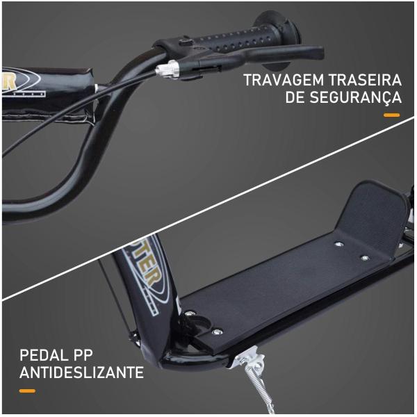 Trotinete para Crianças acima de 5 anos Scooter de 2 Rodas Grandes de 12 Polegadas com Freio e Guidão Ajustável em Altura Carga Máx. 50kg 120x52x80 - 88cm Preto