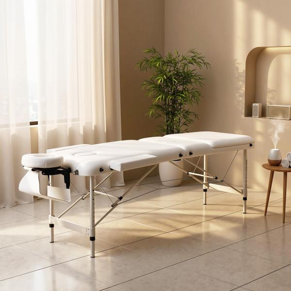 Marquesa de Massagem Dobrável e Portátil com Altura Ajustável e Apoio para a Cabeça 215x81x61 - 84 cm Branco