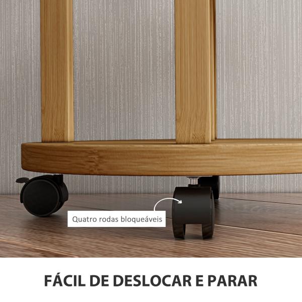 Suporte para Plantas em Bambu com Rodas de 5 Níveis Estante Redonda para Plantas para Cantos 33x33x90 cm Madeira