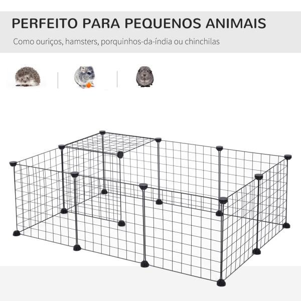 Recinto de Metal para Pequenos Animais de Estimação com 12 Painéis Desmontável DIY 106x73x36 cm Preto