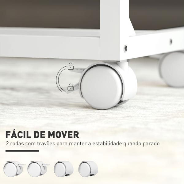 Mesa Auxiliar com Rodas Altura Ajustável Superfície Inclinável e Estrutura de Metal 55x36x62,5 - 82,5 cm Madeira